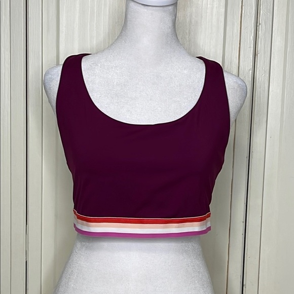 Athleta Womens Contender Stripe Bra in Beach Plum Sz XL PowerLift Support - Picture 1 of 9